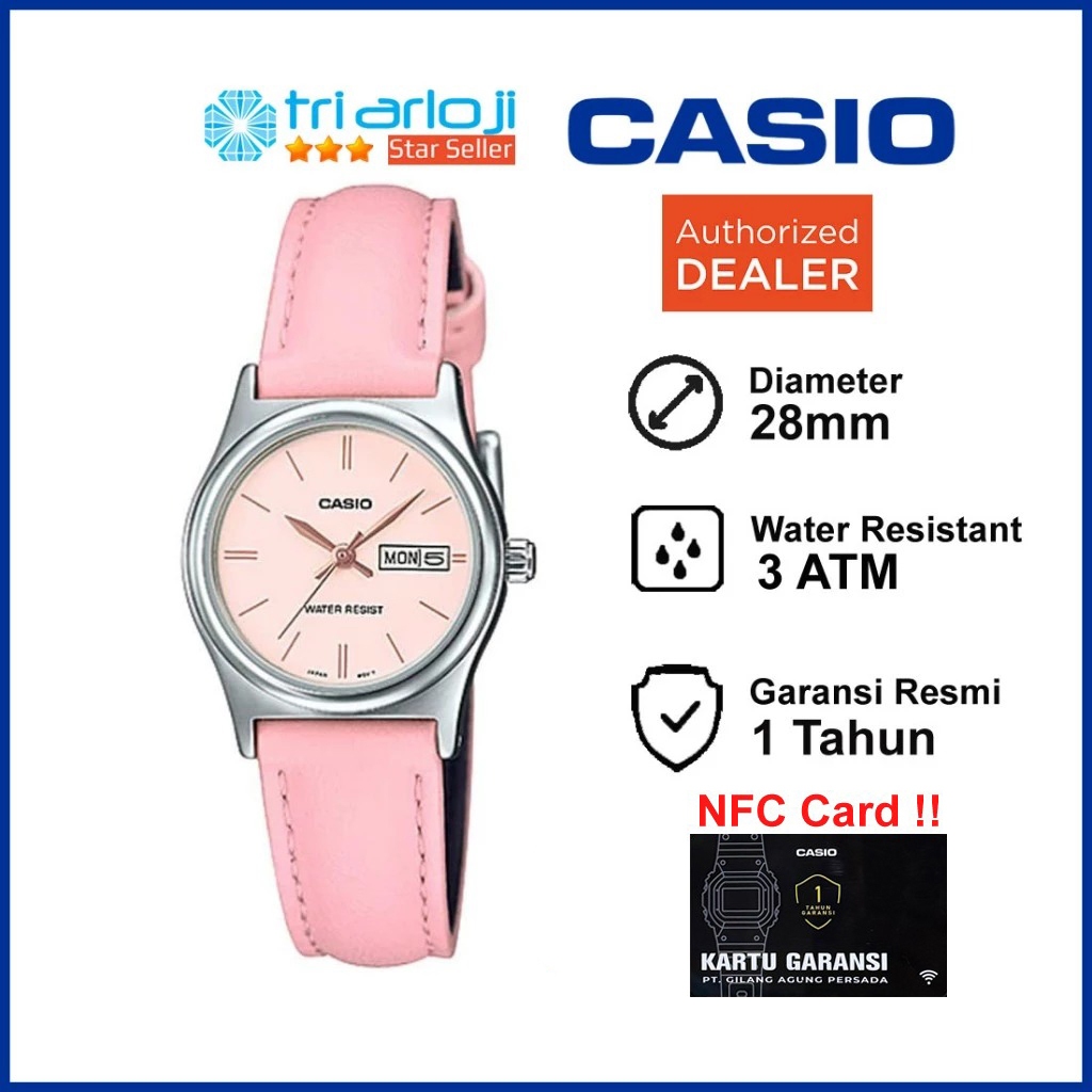 CASIO LTP-V006L-4BUDF Jam Tangan Wanita Analog Kulit Pink LTP-V006L-4B LTPV006L