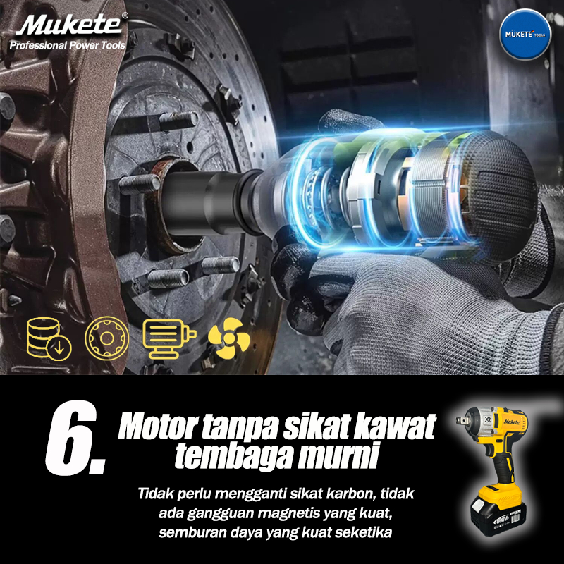 Mukete 700NM impact wrench impact cordless 598V mesin impact Baterai Impek Baterai Kunci Impact