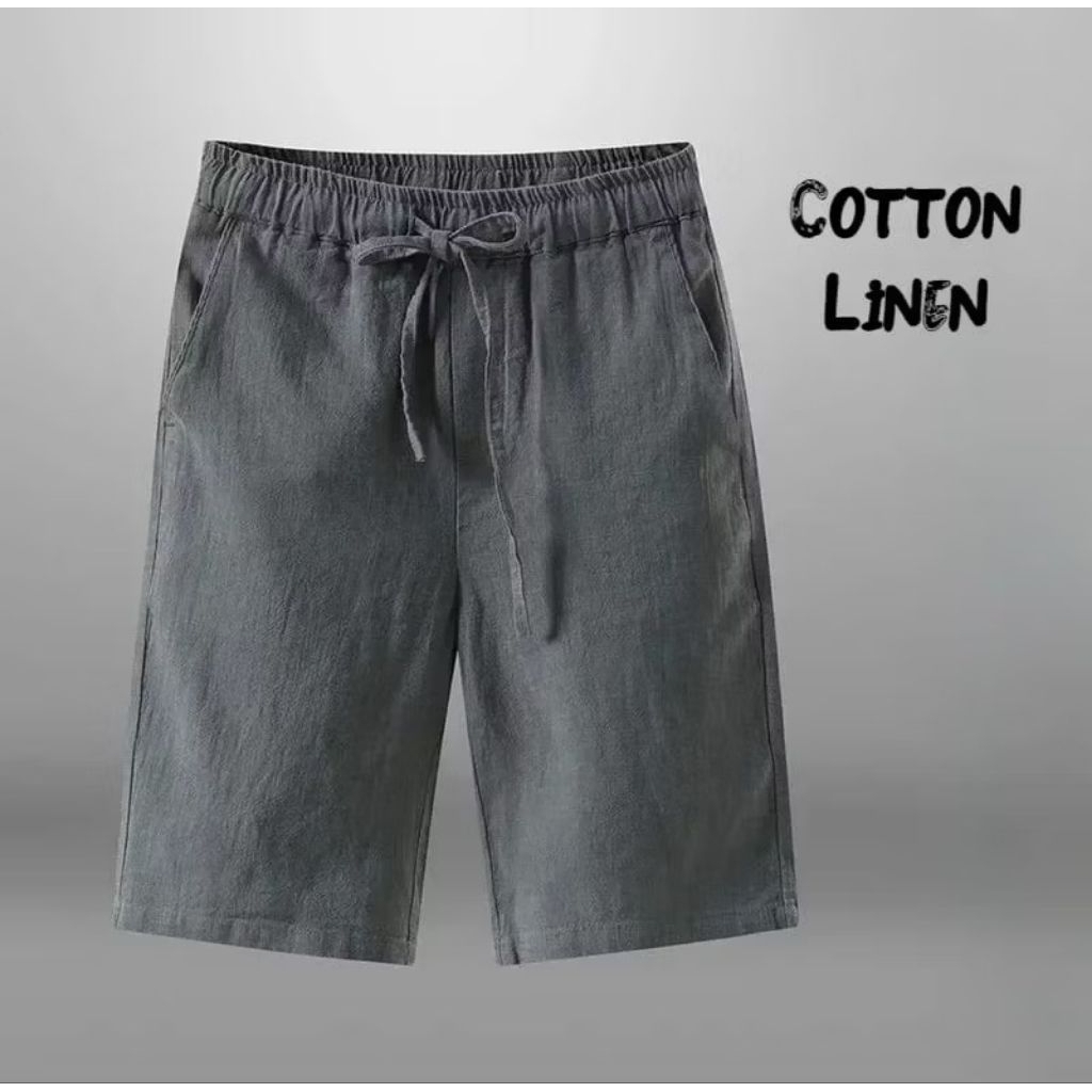 Celana pendek pria katun linen celana santai pria linen premium