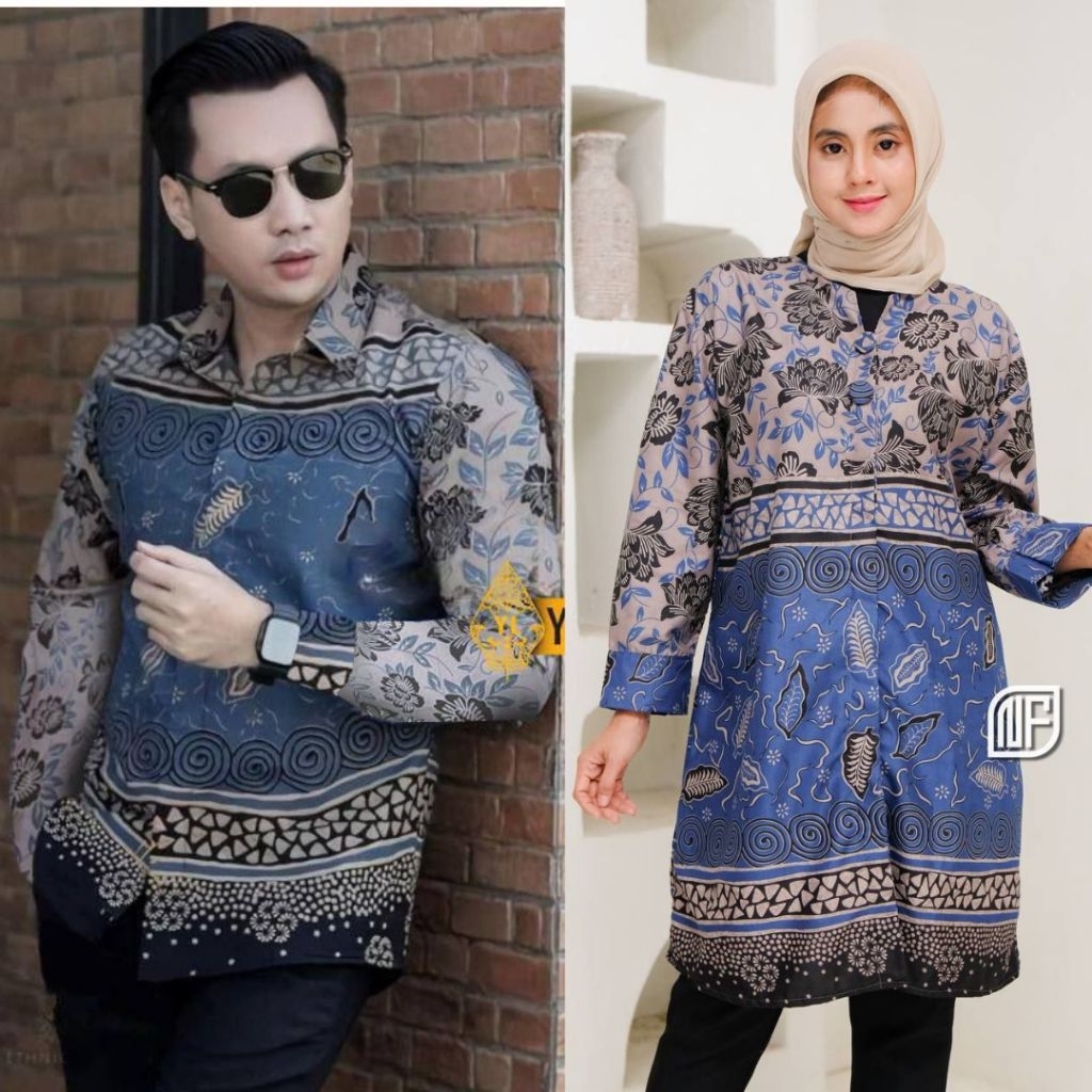 Batik Tunik Couple Modern Set Pakaian Couple Kemeja Batik Pria Premium Seragam Batik Kantor Lengan P