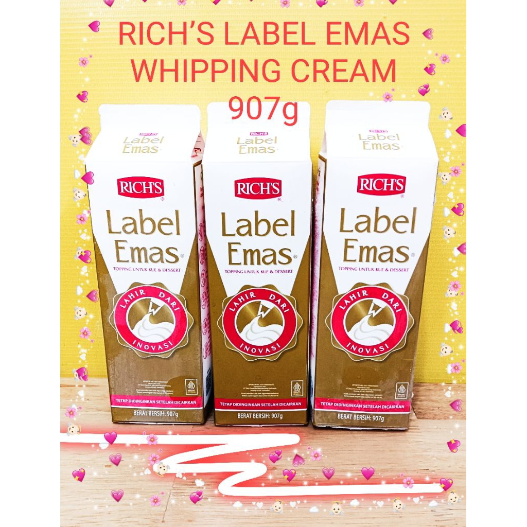 

WHIPPING CREAM RICH’S GOLD LABEL 907GR I NON DIARY LABEL EMAS Berlogo halal
