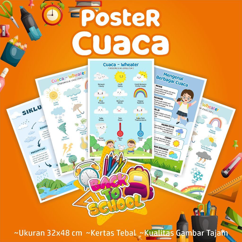 Poster belajar CUACA - Poster edukasi anak mengenal cuaca