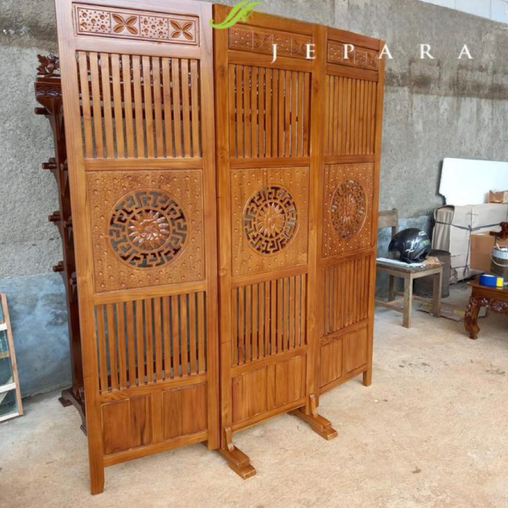 sketsel kayu jati pembatas ruangan kayu jati