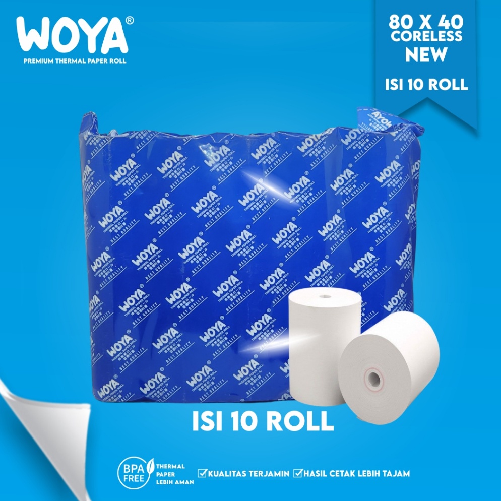 

KODE J9B Woya 1 Roll Kertas Thermal Struk Kasir PPOB Paper Roll 8X4 Coreless Termal Pos Receipt Mini Printer Bluetooth 8MM 8X4MM Coreless Premium Tanpa Core