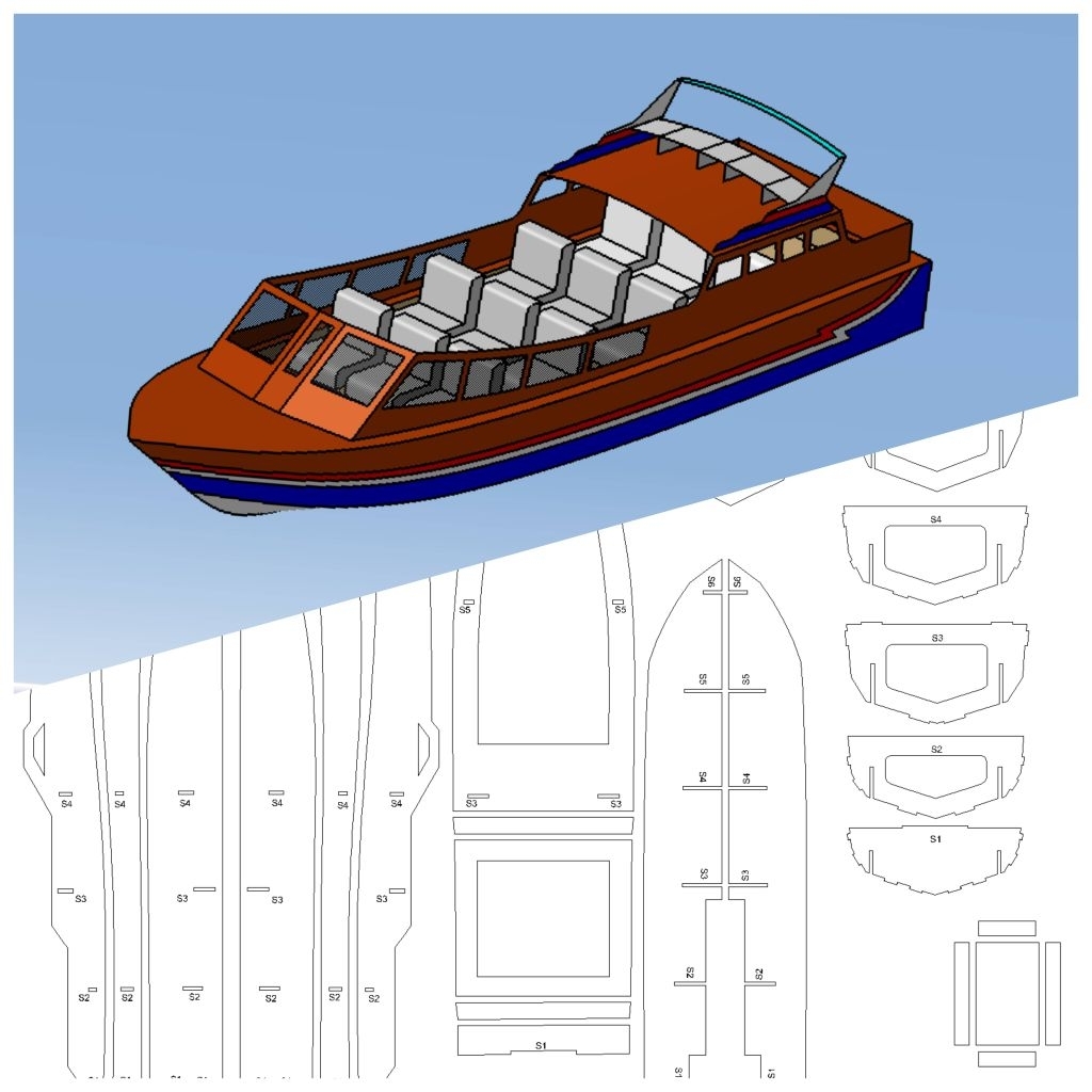 Desain Gambar Pola Miniatur Kapal RC Boat Plan Speed Boat Pancong