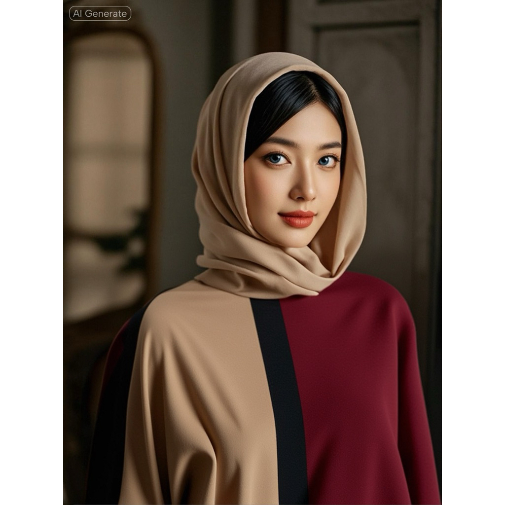 Gamis Yanna Azwar Original - Warna Kombinasi Coklat Marun Hitam Elegan