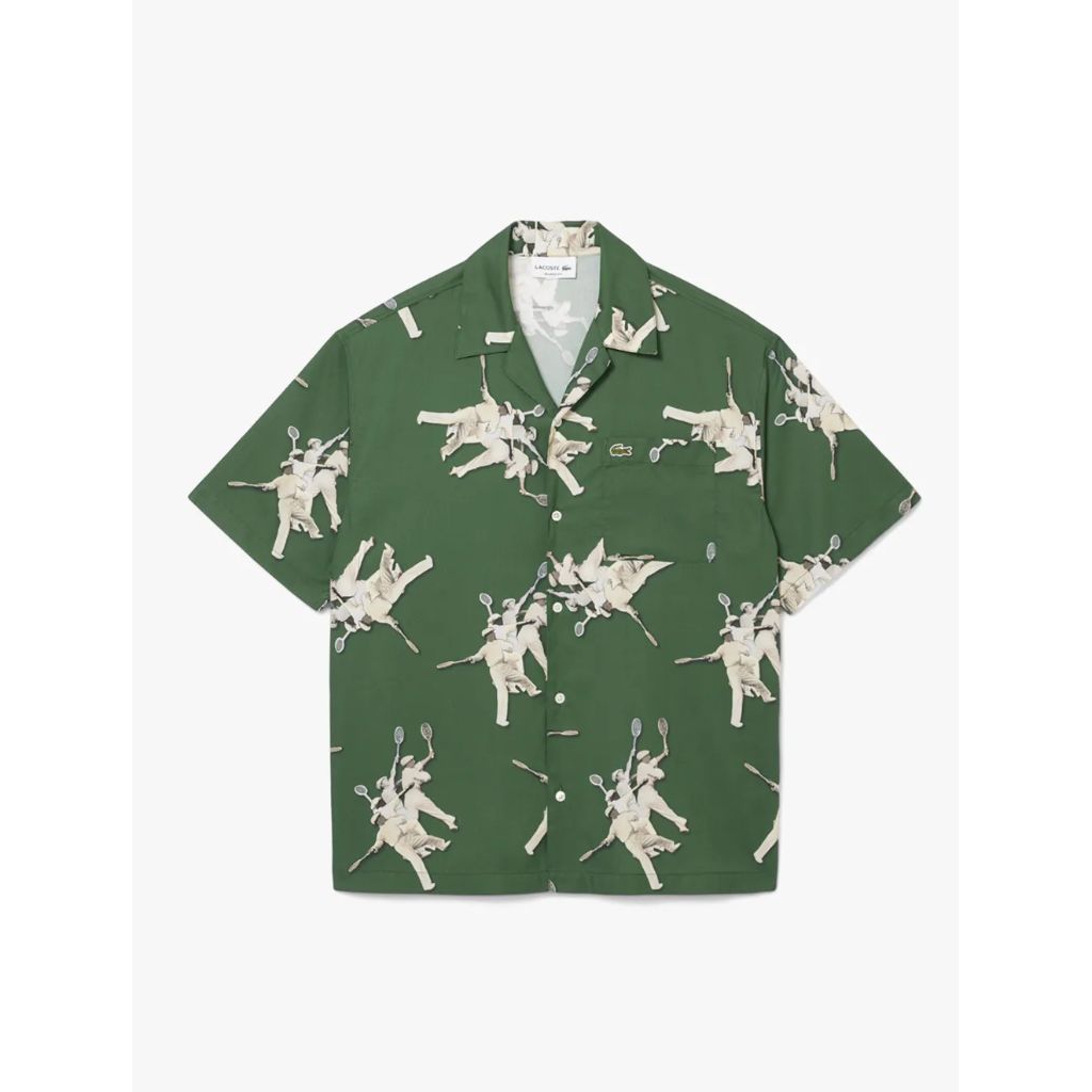 LACOSTE Men's Relaxed Fit René Print Shirt Kemeja Pria - Green