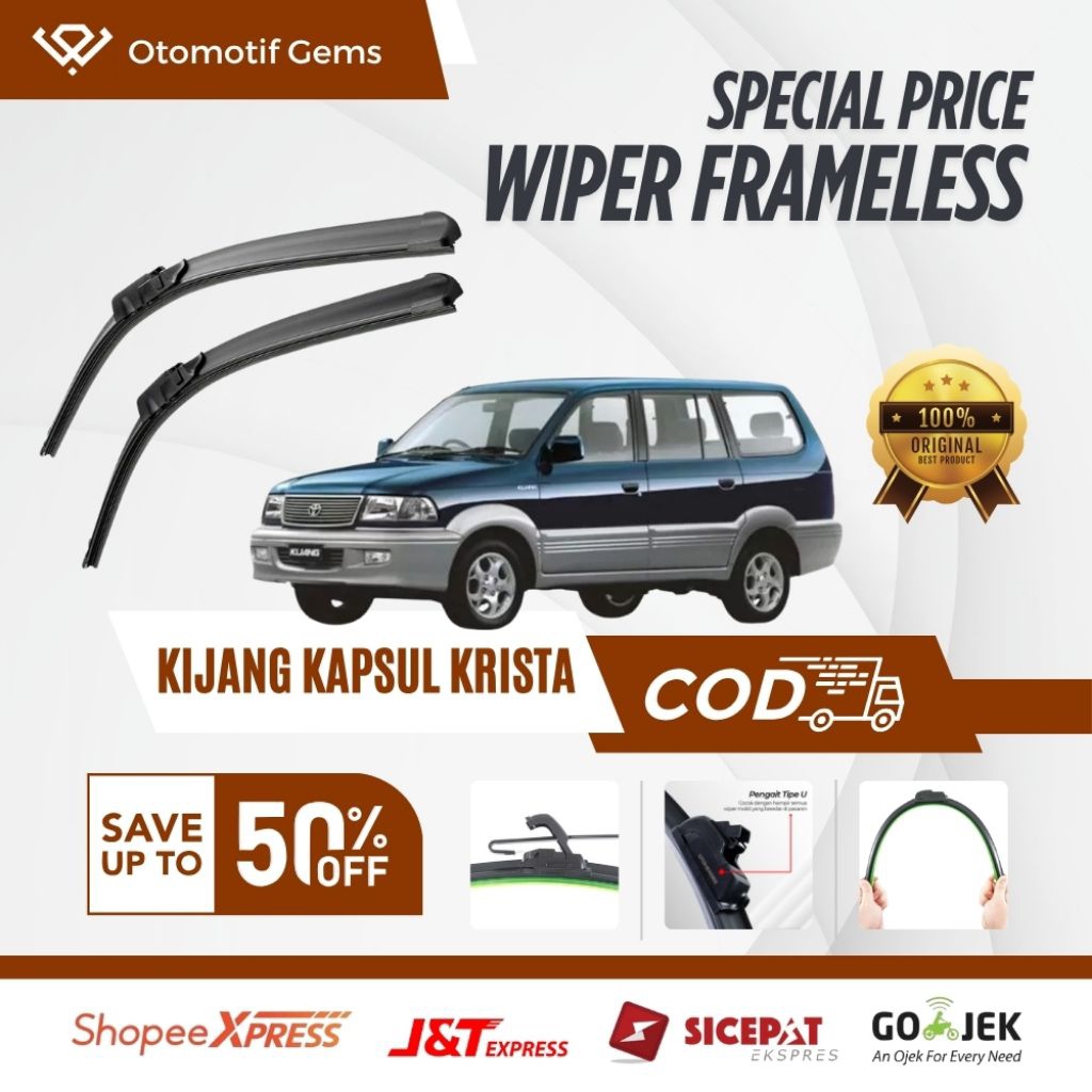 Wiper Frameless Mobil Kijang Kapsul Krista Halus Anti Suara Sepasang Isi 2 Pcs Kanan Kiri | Wiper Ka