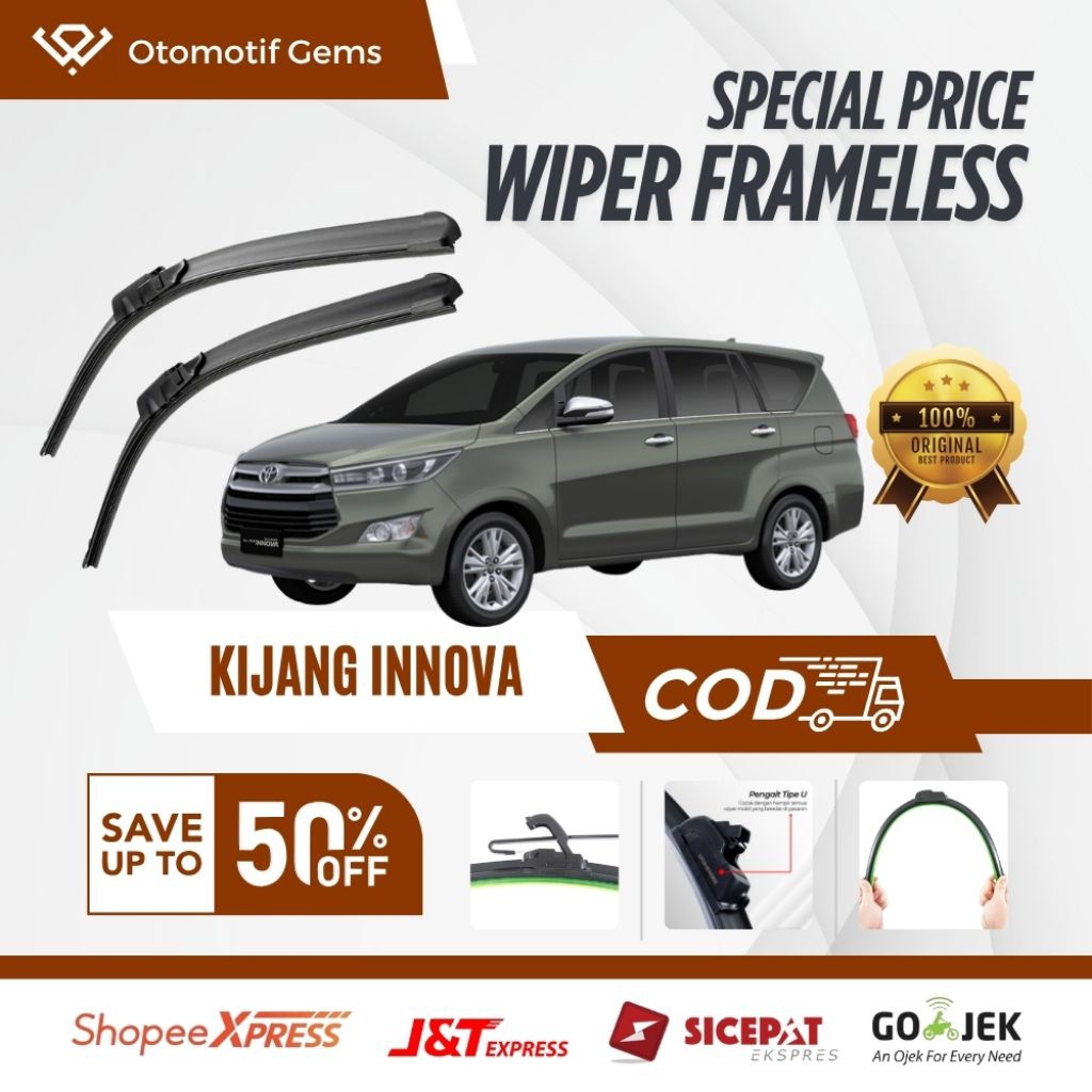 Wiper Frameless Mobil Kijang Innova Halus Anti Suara Sepasang Isi 2 Pcs Kanan Kiri | Wiper Kaca Mobi