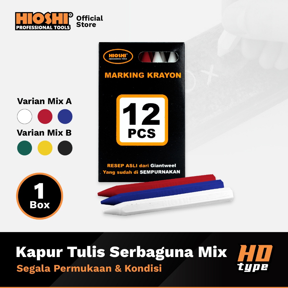 

KODE Y72W HIOSHI Kapur Tulis SerbagunaPenanda CheckingMarkingKacaKaretKayuBesi Harga 12pcs HD