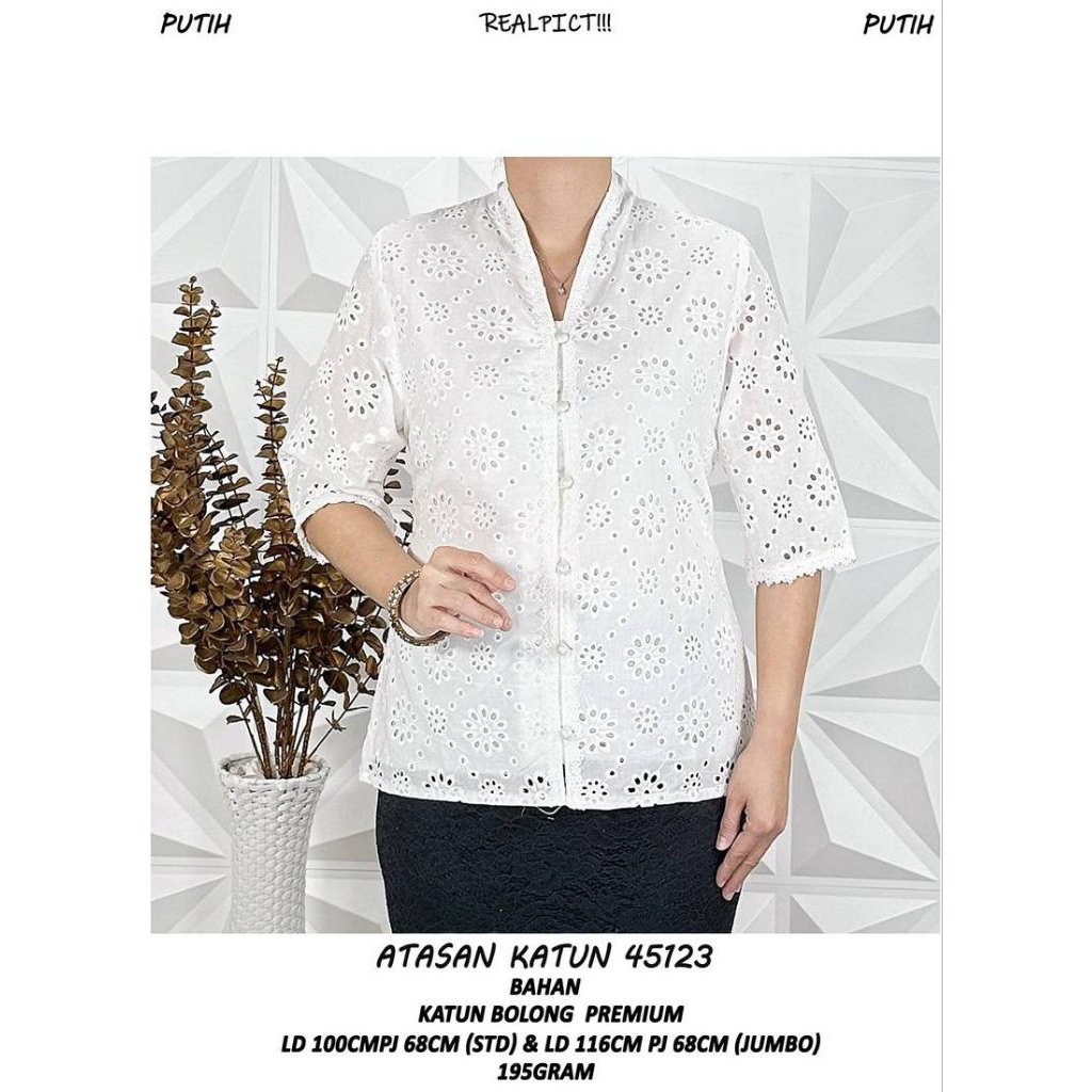 ATASAN KATUN 45123 PUTIH C4P Baju Wanita Katun Bolong Premium Standar & Jumbo Nyaman Tampilan Menari