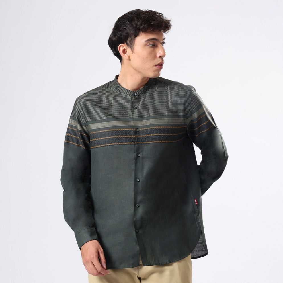 KODE T1V EDWIN JEANS  AZKHA ARMY GREEN Kemeja Koko Lengan Panjang Pria Baju Muslim
