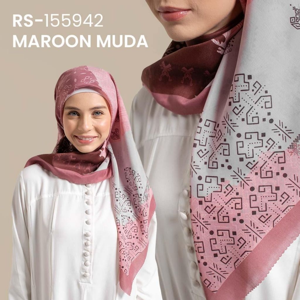 Hijab Segi Empat Motif, Maroon Muda RS - 155942