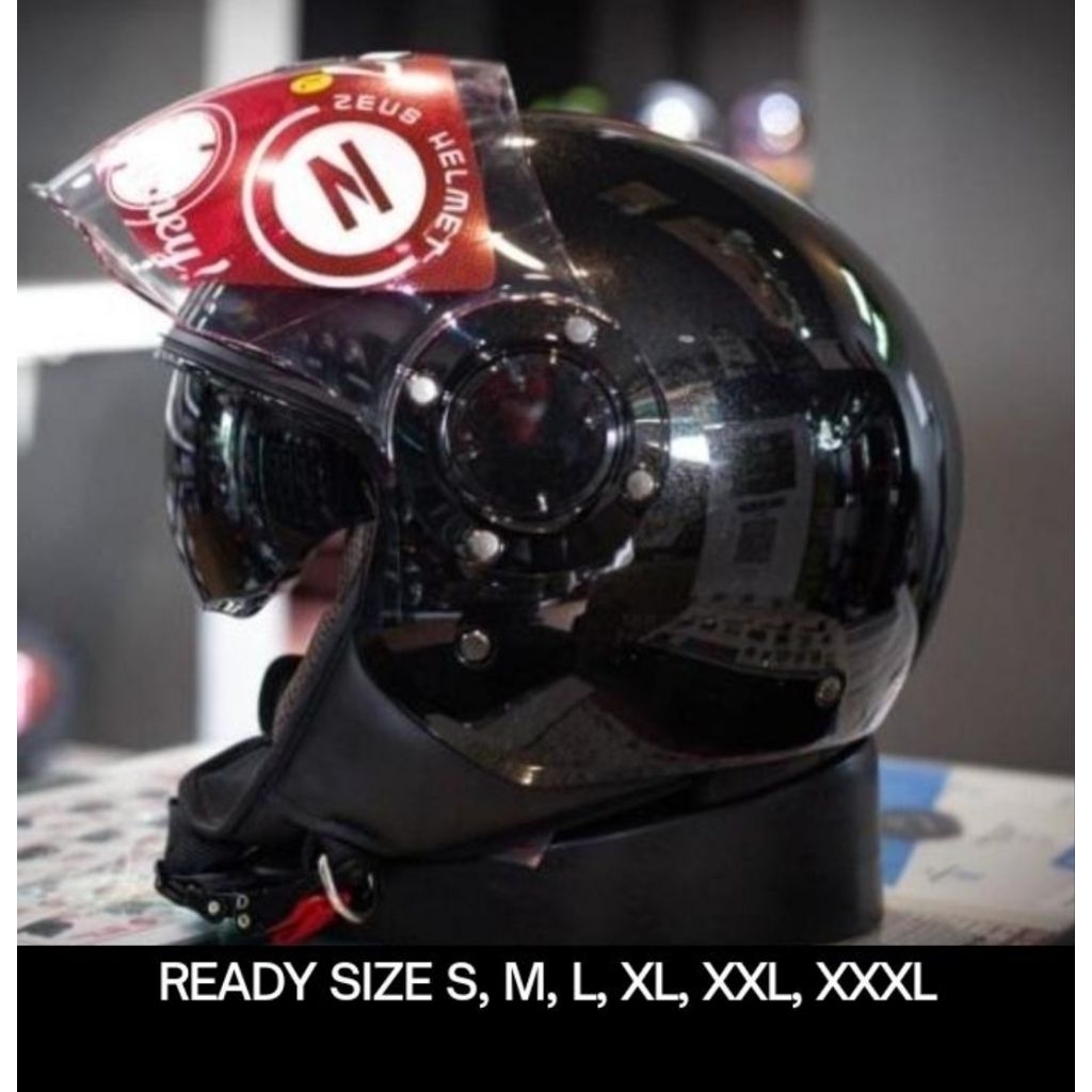 HELM ZEUS 217 BLACK GLOSSY RETRO CLASSIC DOUBLE VISOR VESPA HALFACE ORIGINAL