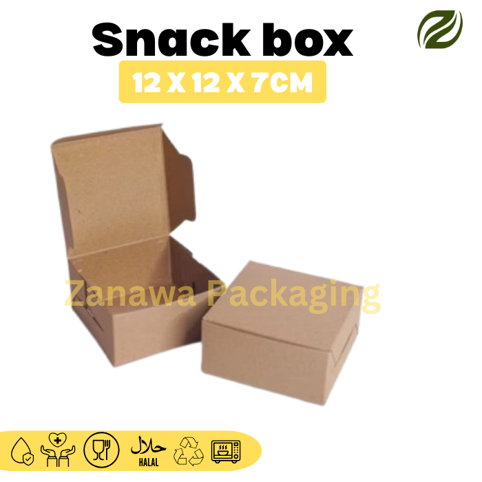 

Snack Box Tebal 12x12 Dus Kue Kraft Coklat - Harga Perpack isi 100 pcs