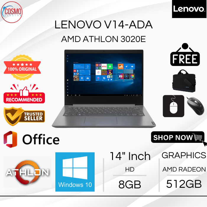LENOVO V14-ADA AMD 3020E | RAM 8GB SSD 512GB | 14 INCH WINDOWS 10 - BONUS TAS LAPTOP, MOUSE, MOUSE P