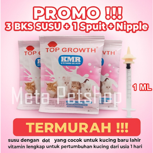 Dot Set Bayi Kucing Baru Lahir Susu + Dot Spuit Nipple Kecil Top Growth Susu Bayi Kucing Spuit Dot B