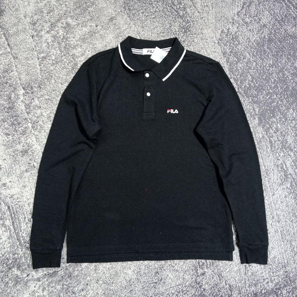 kaos lengan panjang pria rugby FILA hitam bagus size M