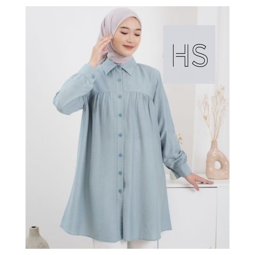 zaraa tunik jumbo premieum polo linen kancing depan