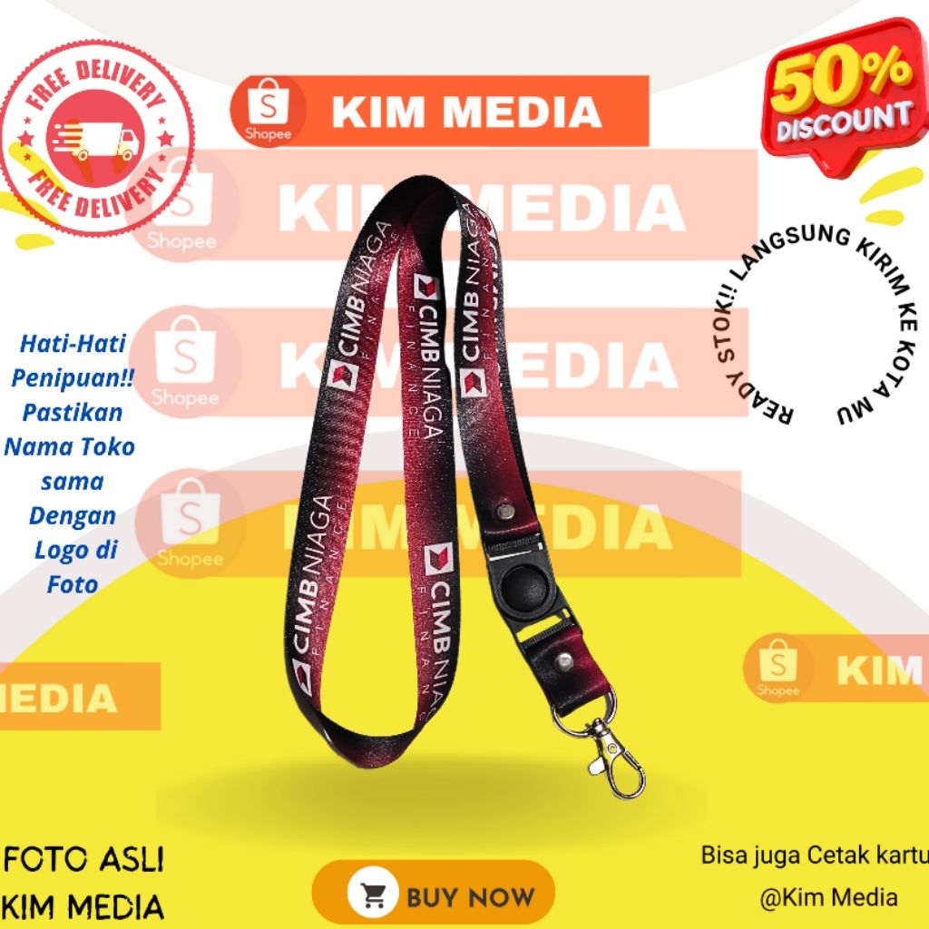 

Tali idcard CIMB NIAGA FINANCE / Lanyard idcard CIMB NIAGA FINANCE/ Tali Kalung CIMB FINANCE / Gantungan Harga Grosir Anti Luntur