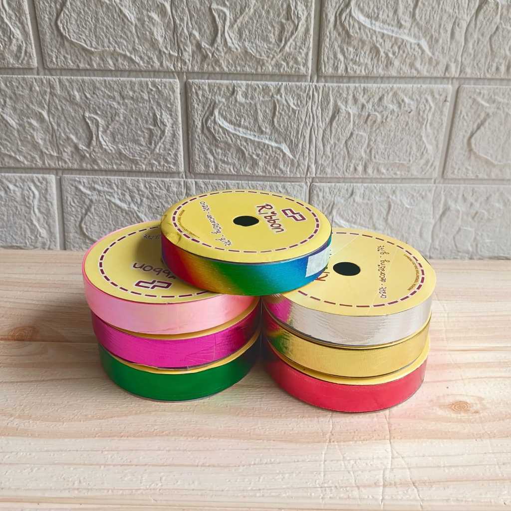 

Pita jepang Metalik embos, List gold, Gliter pelangi / pita kado 1,2 inch / pita warna warni lucu