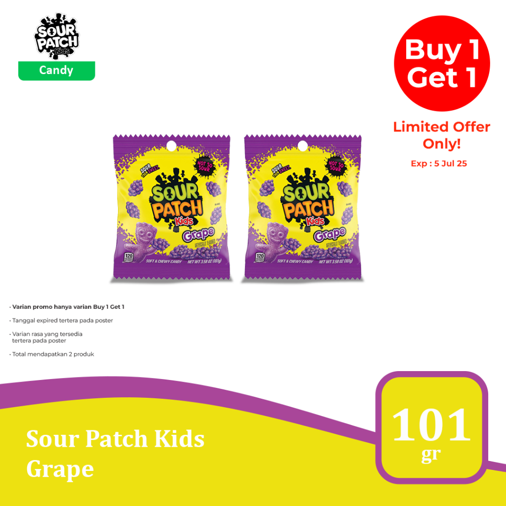 

Sour Patch Kids Grape 3.56 oz - permen kenyal asam import USA