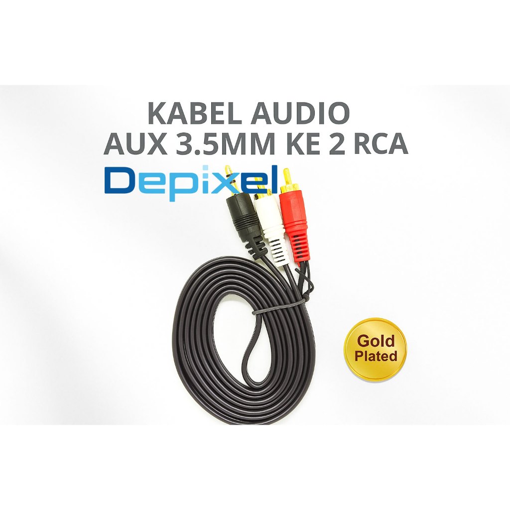 Kabel Audio AUX 3.5mm ke 2 RCA Gold Plated – Stereo Jack to RCA Male TV Speaker Amplifier