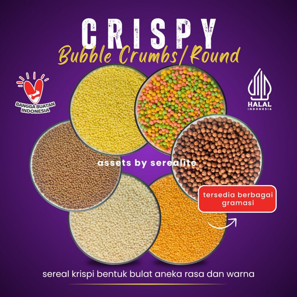 

crispy sereal crunchy rice krispies bentuk bulat aneka warna rasa original coklat jagung bubblecrumb