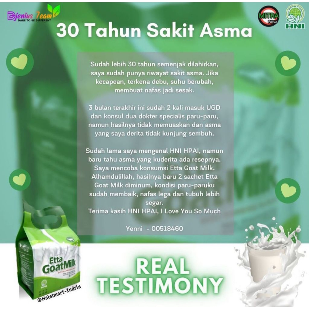 

Etta Giat Milk HNI HPAI// Susu Kambing Bpom// Obat Asma