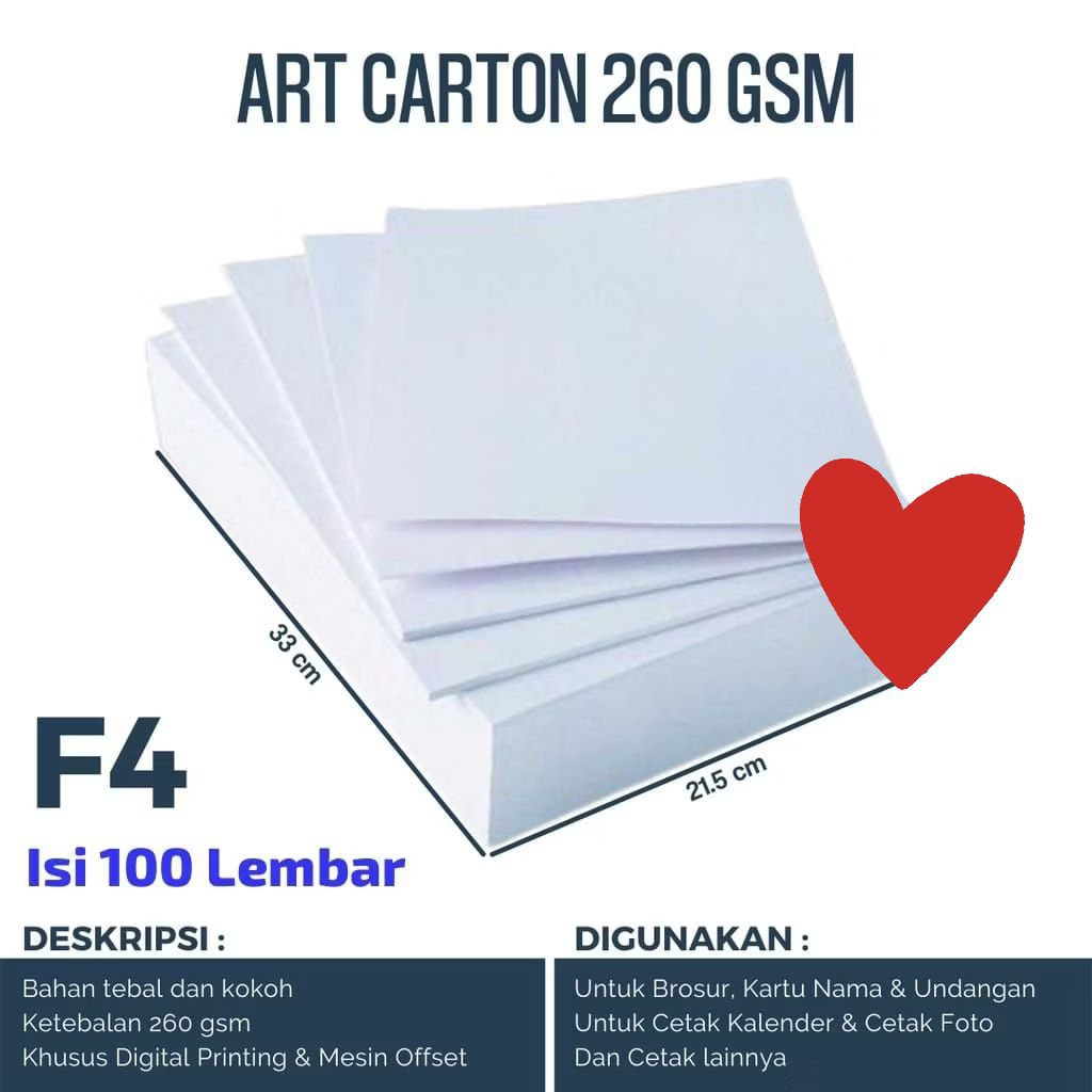 

Kertas Art Paper/Carton F4 260 Gsm 100 Lembar