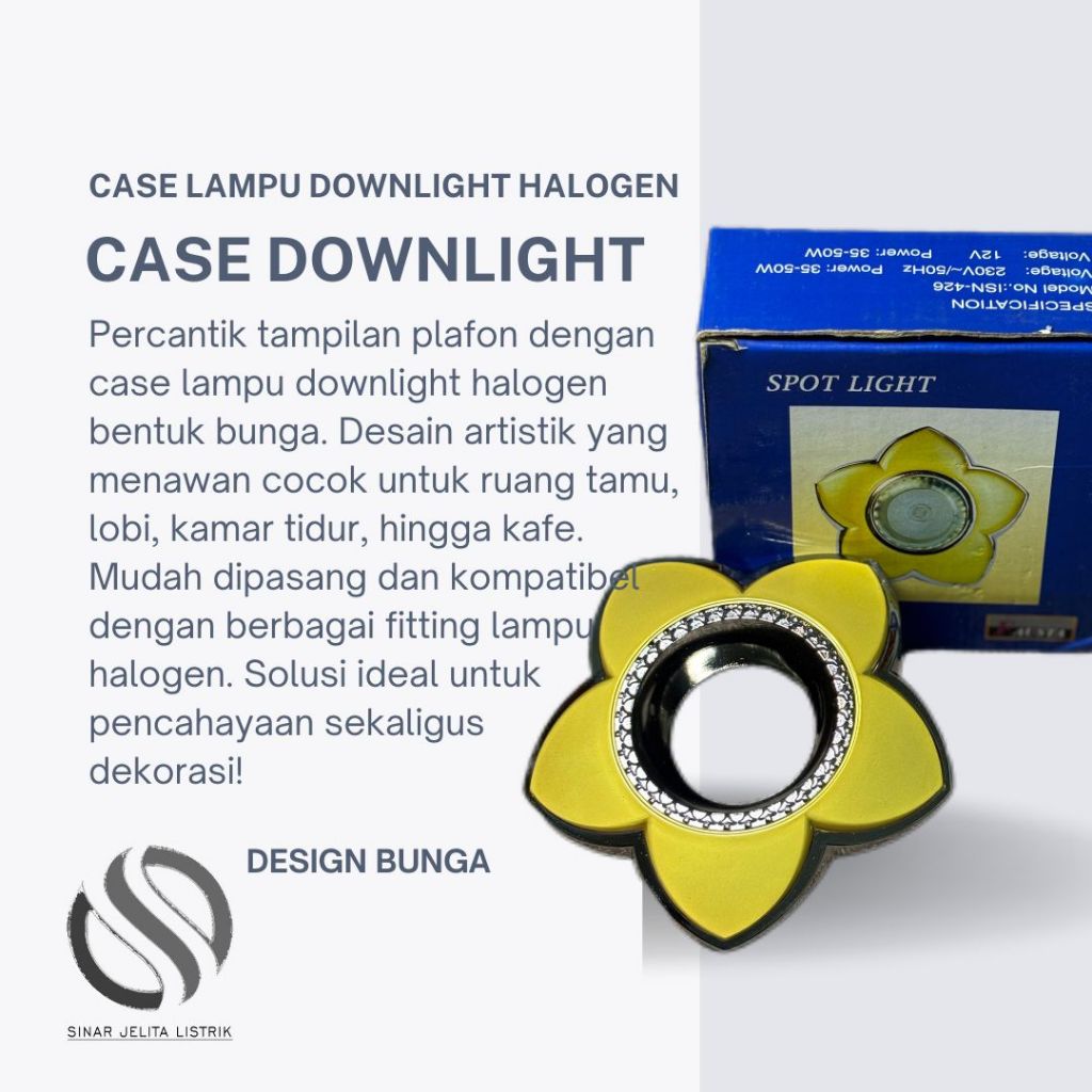 Case Lampu Downlight Halogen Bunga Kuning | Sarang Lampu Sorot Plafon Halogen/Lampu Spotlight/Panel