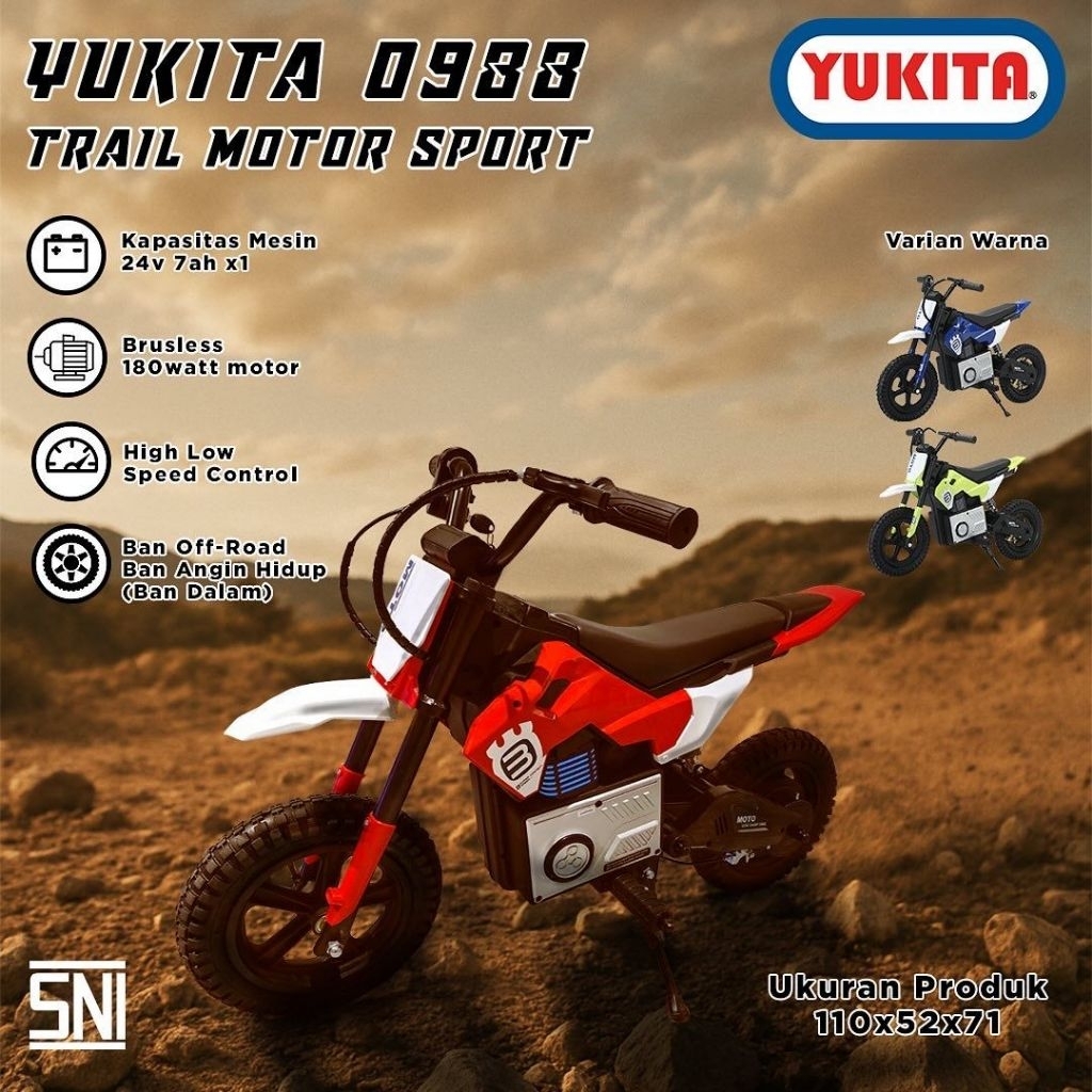 Mainan Motor Aki Anak Mini Trail MOTOR SPORT (YUKITA-0988) Ban Angin Hidup READY Pontianak