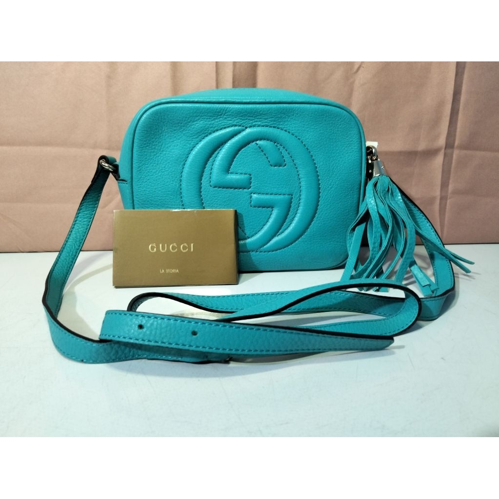 Tas Wanita Seken Sling Bag Second Branded Bag Preloved Kulit Asli Warna Hijau Tosca