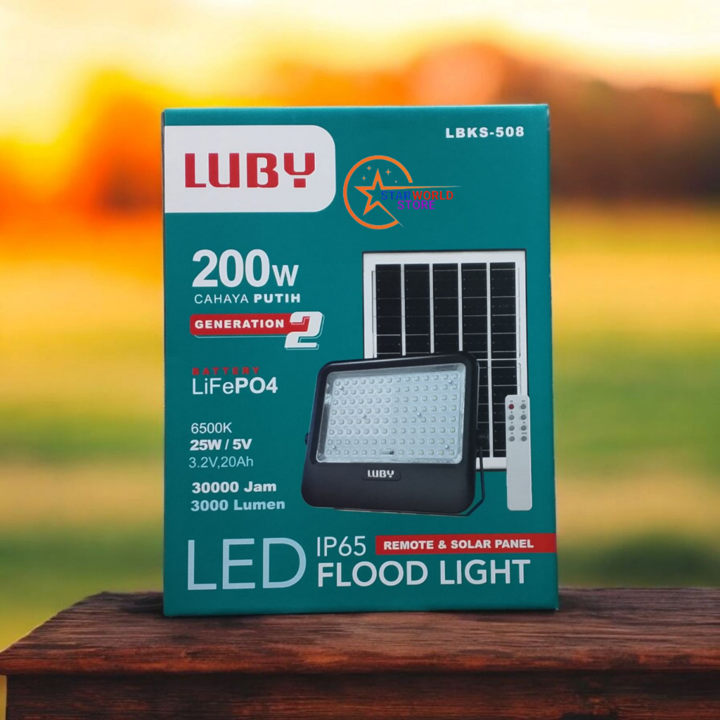 LAMPU TEMBAK SOLAR LUBY LBKS-508 GENERATION 2 200 WATT / LUBY Lampu Sorot Solar LBKS-508 GEN2 200W