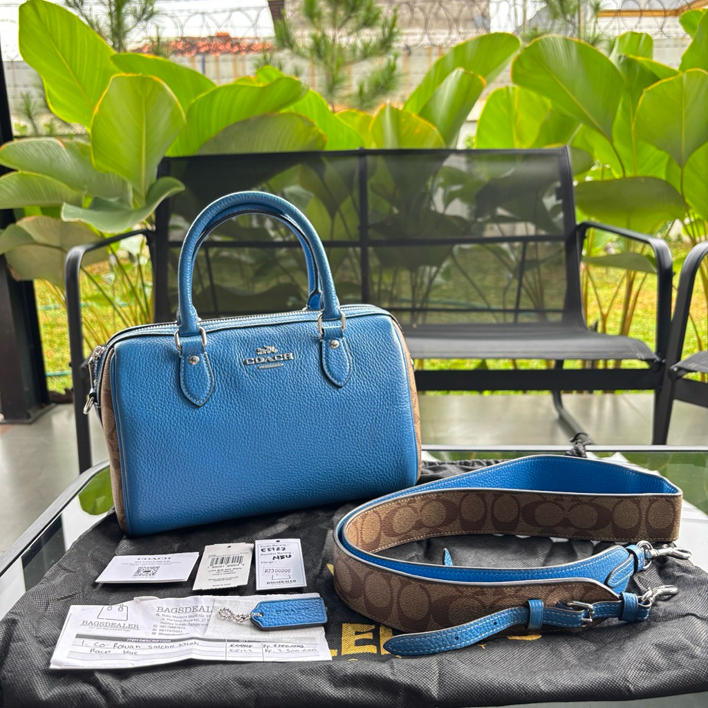 Coach Rowan Leather Signature Mix Racer Blue/ Khaki ORIGINAL 100% Preloved