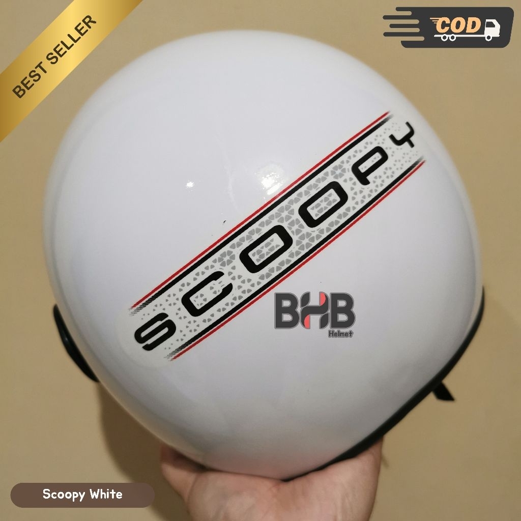 Helm Scoopy Putih | Kaca Pilot | Helm Dewasa
