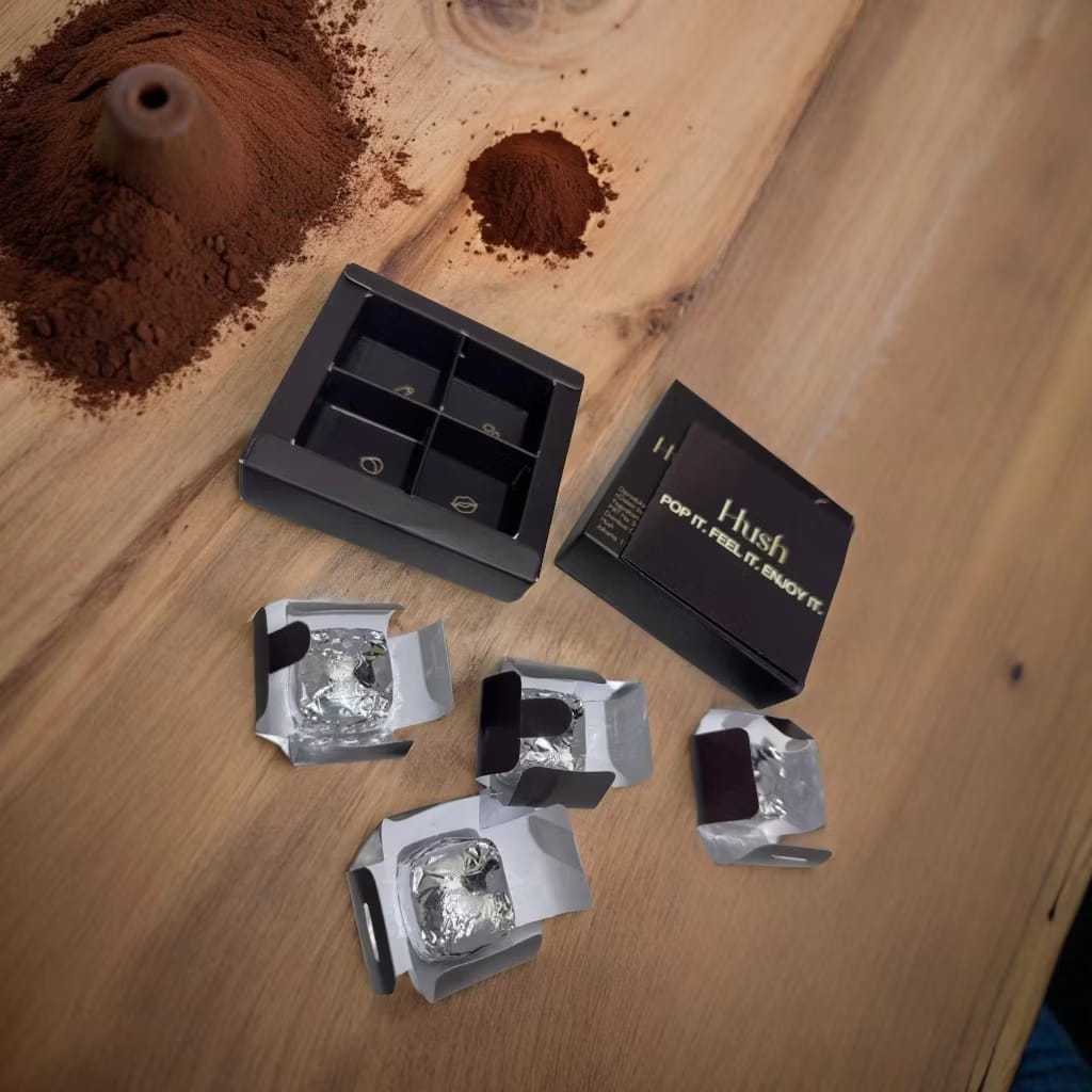 

Hush Chocolate Dark Chocolate with Maca Root, Horny Goat Weed, Saffron Coklat For Couple Untuk Pria dan Wanita | Hush Coklat Stamina