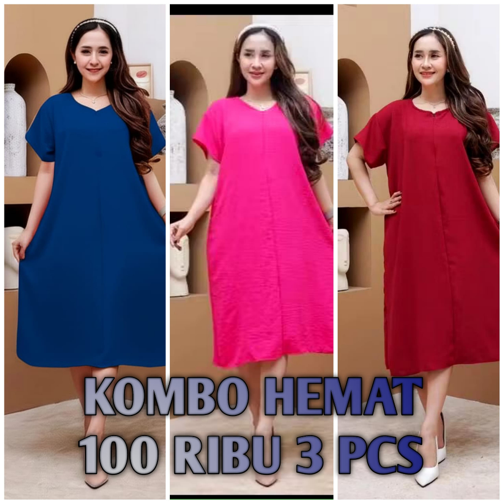 GAMIS PENDEK 100 RIBU 3 PCS PREMIUM GAMIS POLOS JUMBO TERLARIS GAMIS WANITA KEKINIAN BUSUI TERLARIS