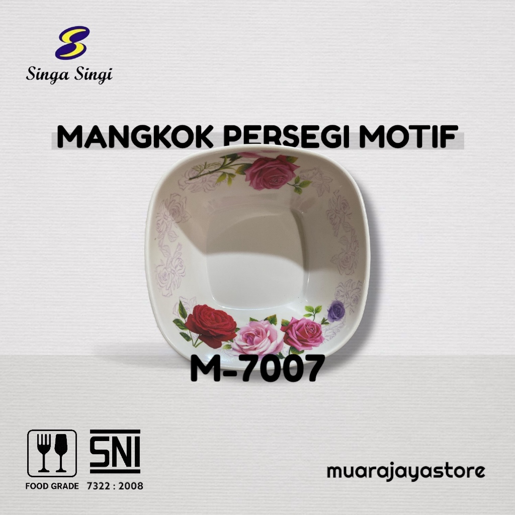 Singa Singi MelamineWare | Mangkuk Segi Motif Mawar 7 inch