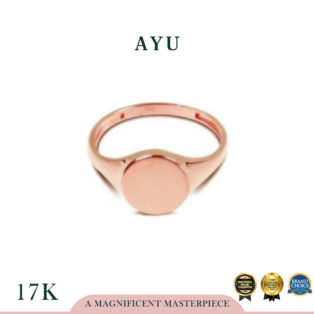 AYU Cincin Emas - Round Signet Ring 17K Rose Gold
