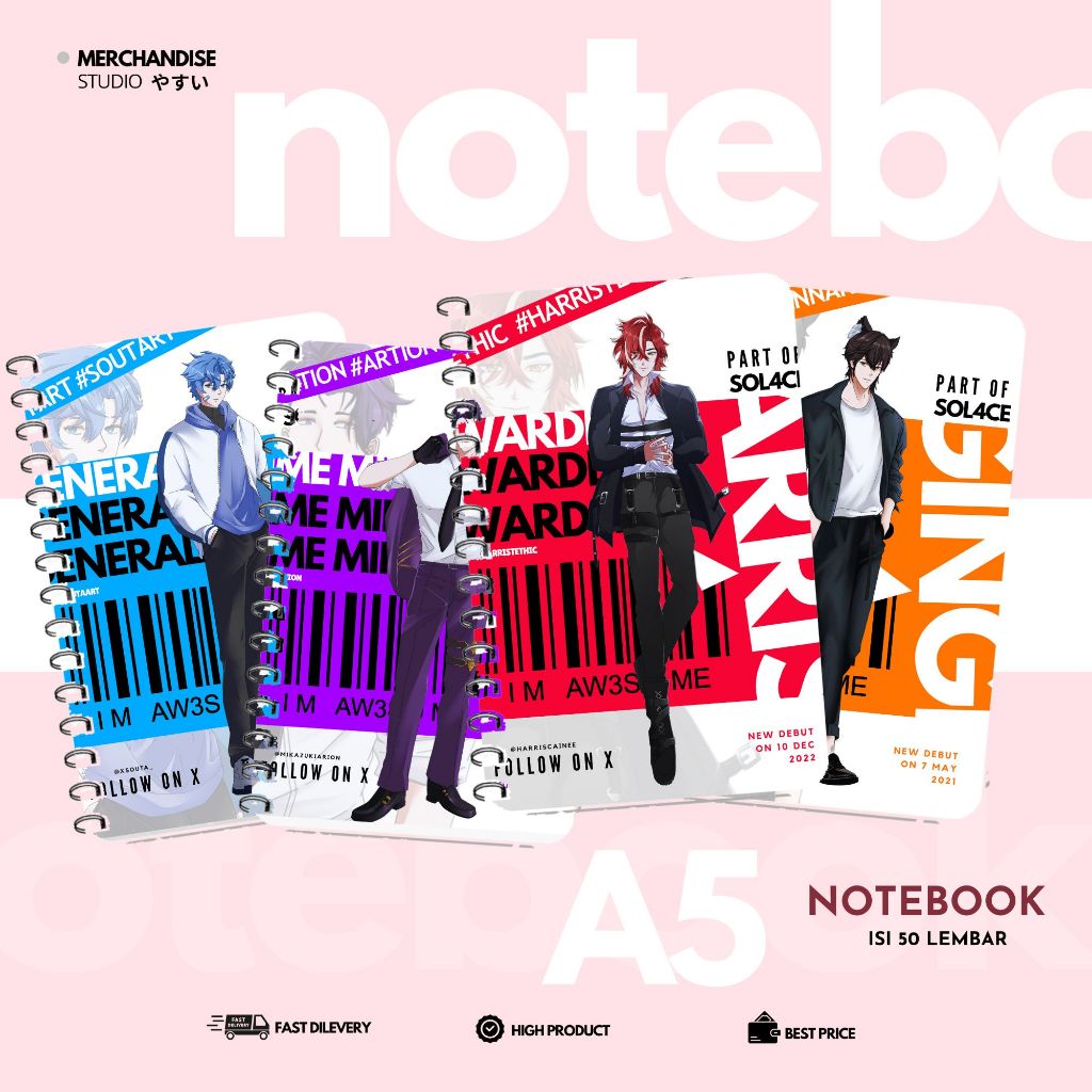 

YMS1- Writing Book / Notebook A5 Isi 50 Lembar 100 Halaman / Buku Tulis Sekolah / Buku Gambar / Custom Cetak Buku / Vtuber Harris Souta Gin Arion