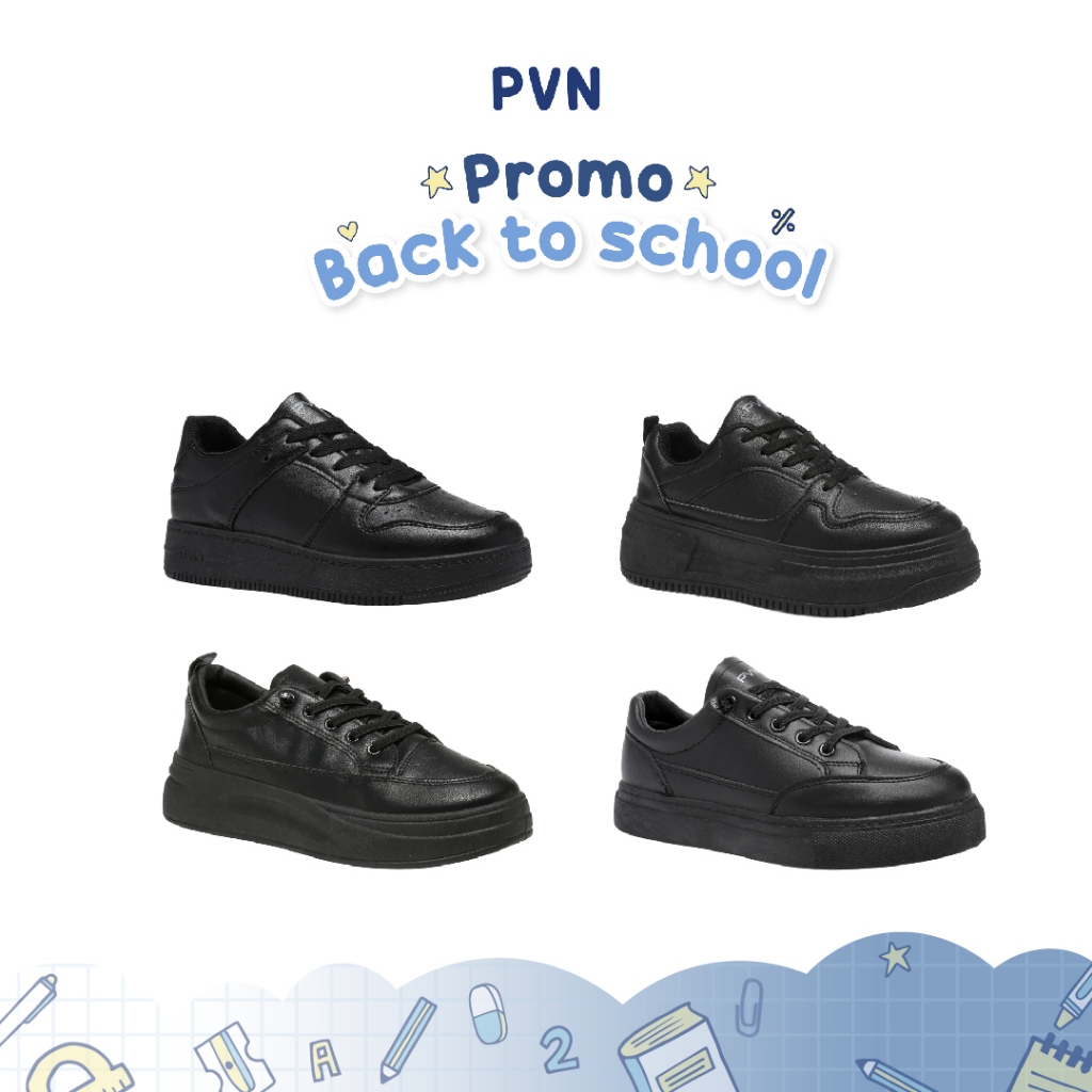 PVN Heejin Sepatu Sekolah Hitam Sneakers Wanita Sport Shoes Black 332