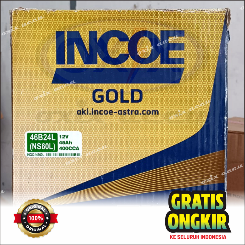 Incoe Gold NS60 / NS60L (46B24R / 46B24L) 12V 45Ah Original - Aki Avanza, Rush