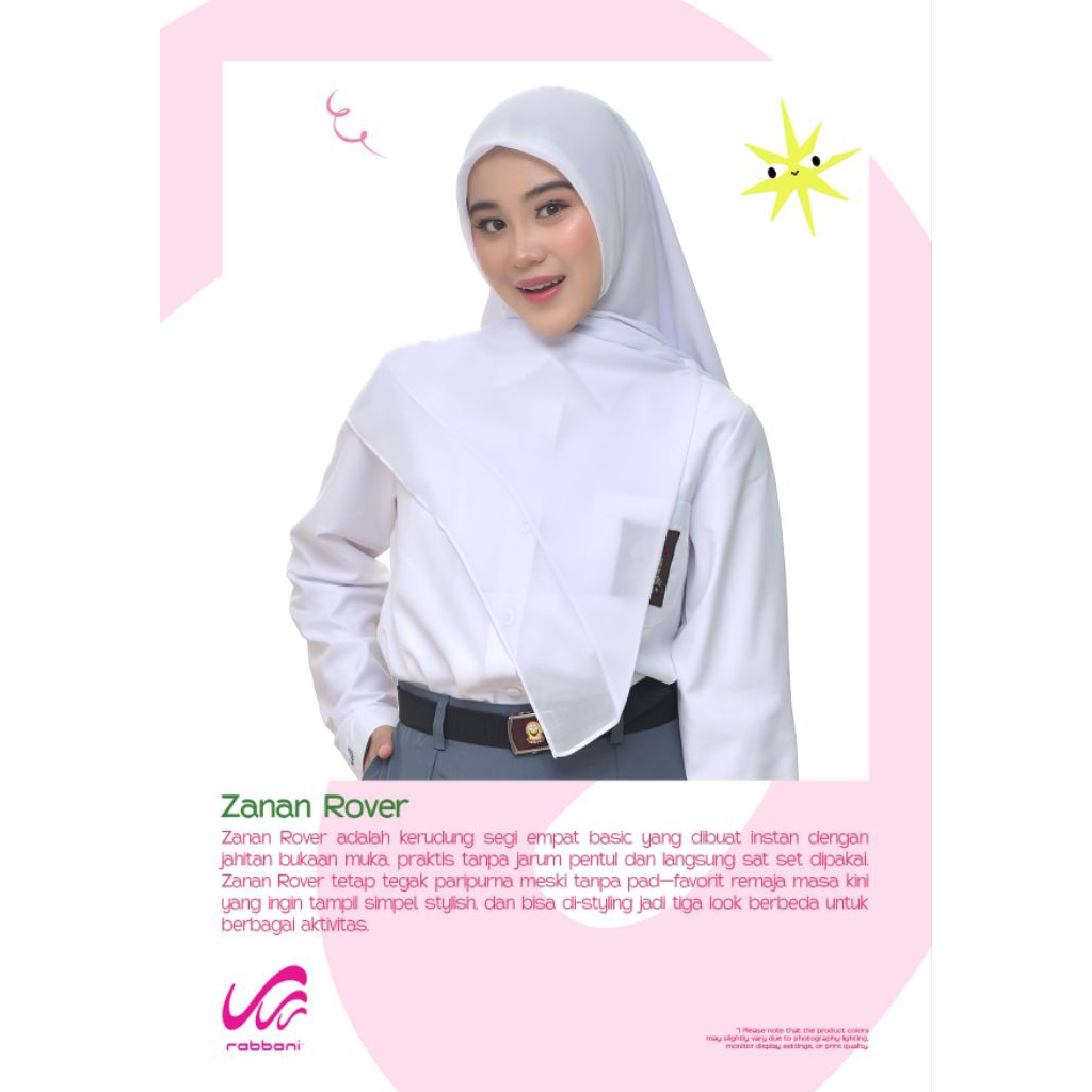 Kerudung Sekolah Rabbani Segi empat Instan|Zanan Rover|Rabbani Asli
