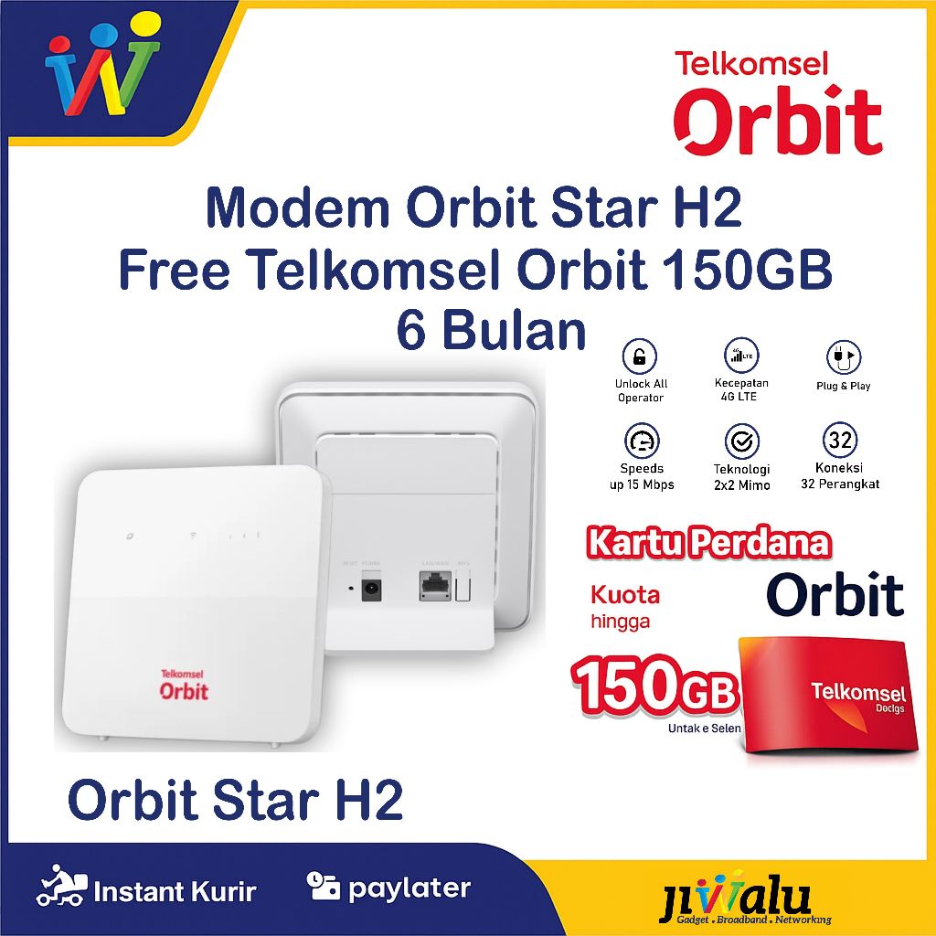 Orbit Star H2 Modem Router Wifi B320 Telkomsel 4G Bonus Data 150GB