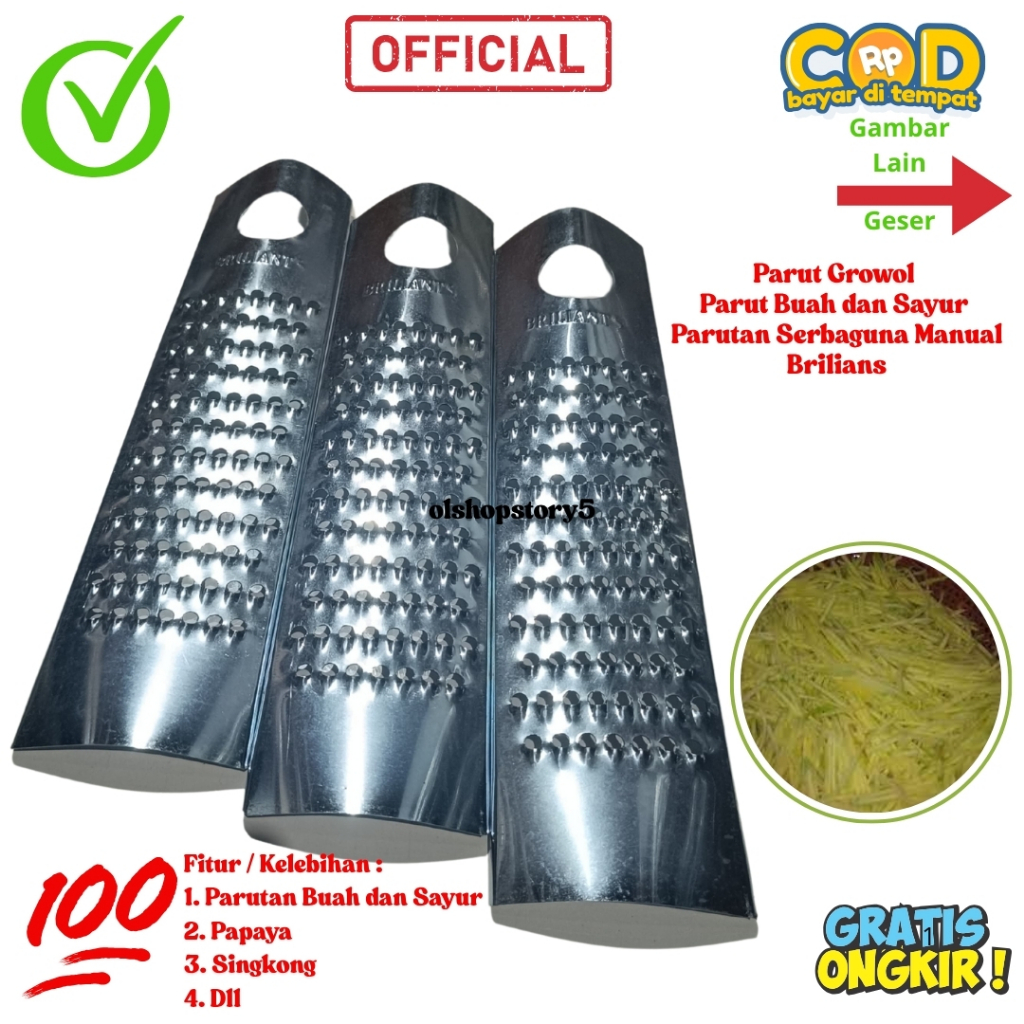 Parut Growol Parut Pepaya Stainless Steel Parutan Serbaguna Manual Brilians