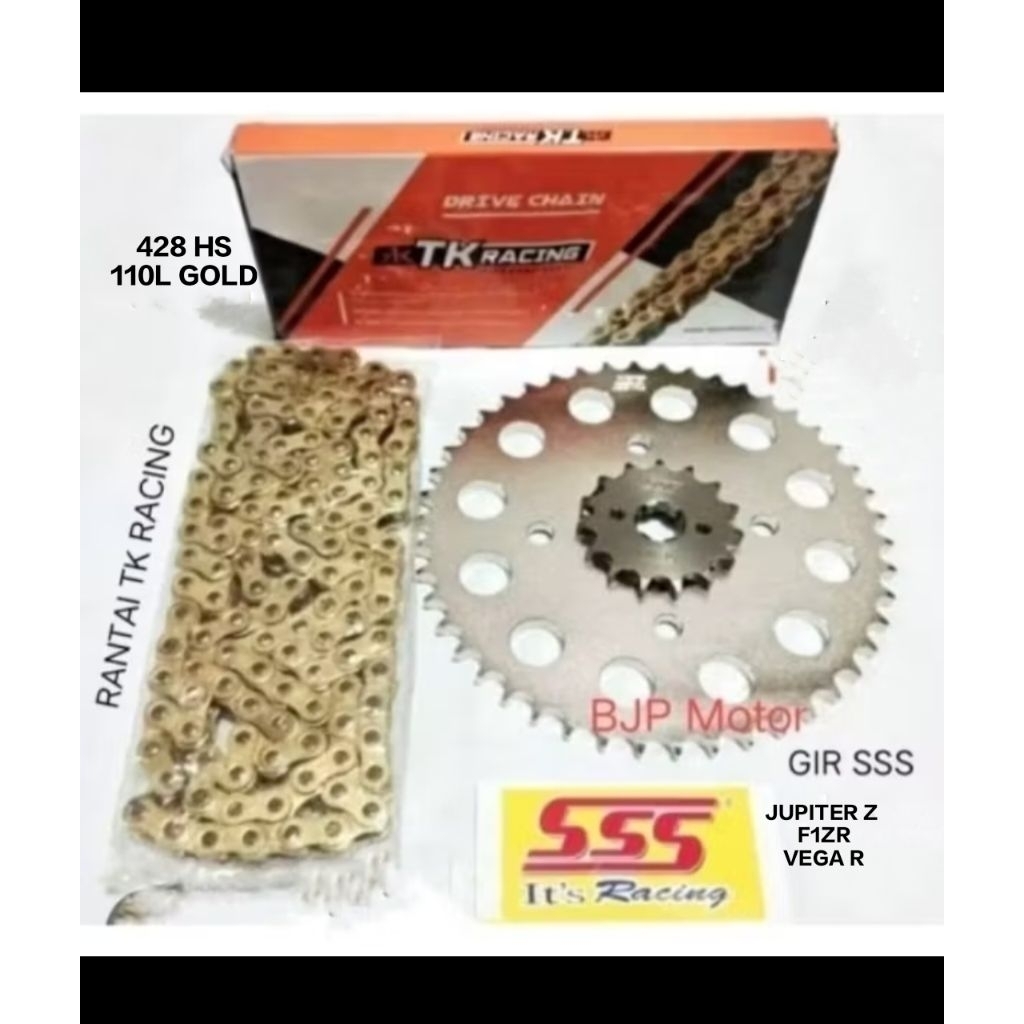 Gear set SSS 428 Jupiter Vega F1ZR rantai TK 428 HS 110L Gold dipilih ukuran gir depan dan belakang