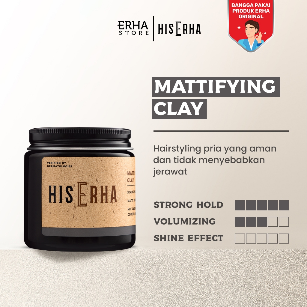 HIS ERHA Mattifying Clay 120g - Hair Styling Pria Untuk Hasil Matte, Bertekstur, Strong Hold, Aman &