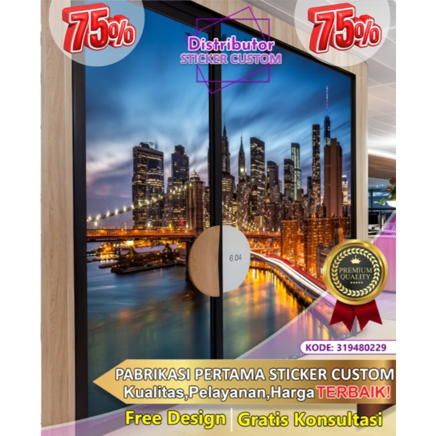 Sticker Custom 3D Tema City | Stiker Kaca Kantor | Stiker Kaca | Sticker Kaca Pintu | Sticker Gedung