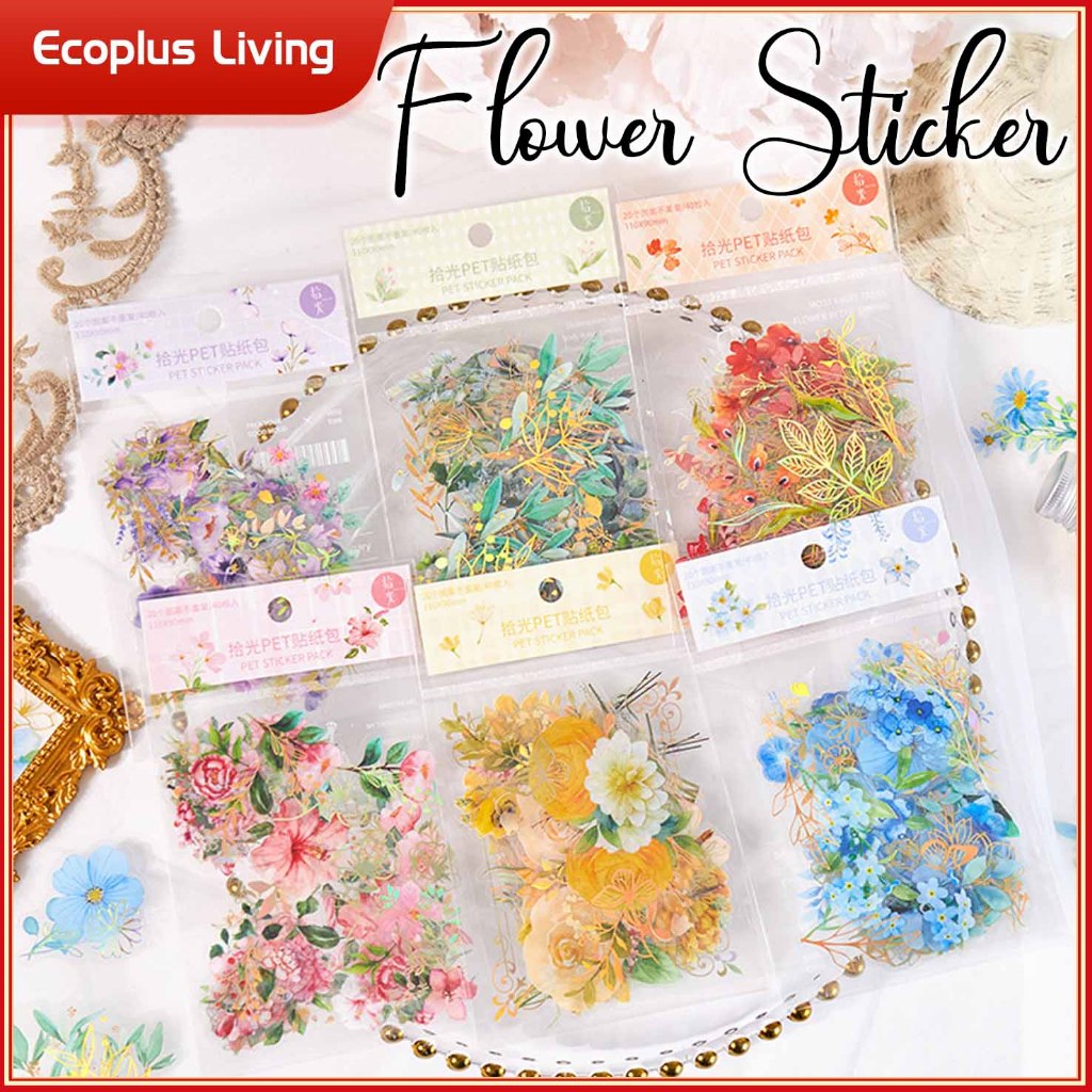 

Flower Sticker Stiker Bunga Tumbuhan Warna Warni Kerajinan DIY PET Transparan Menempel Kuat Aneka Motif